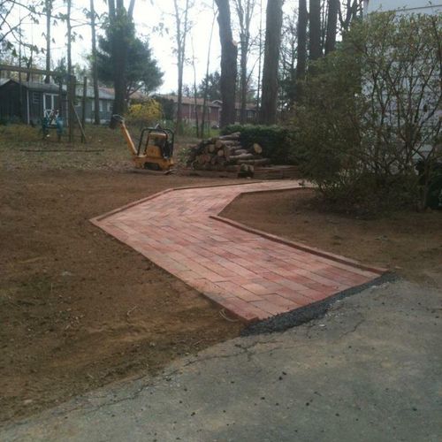 Newly-installed brick paver walkway.