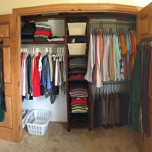 Smaller master closet maximized with beautiful new