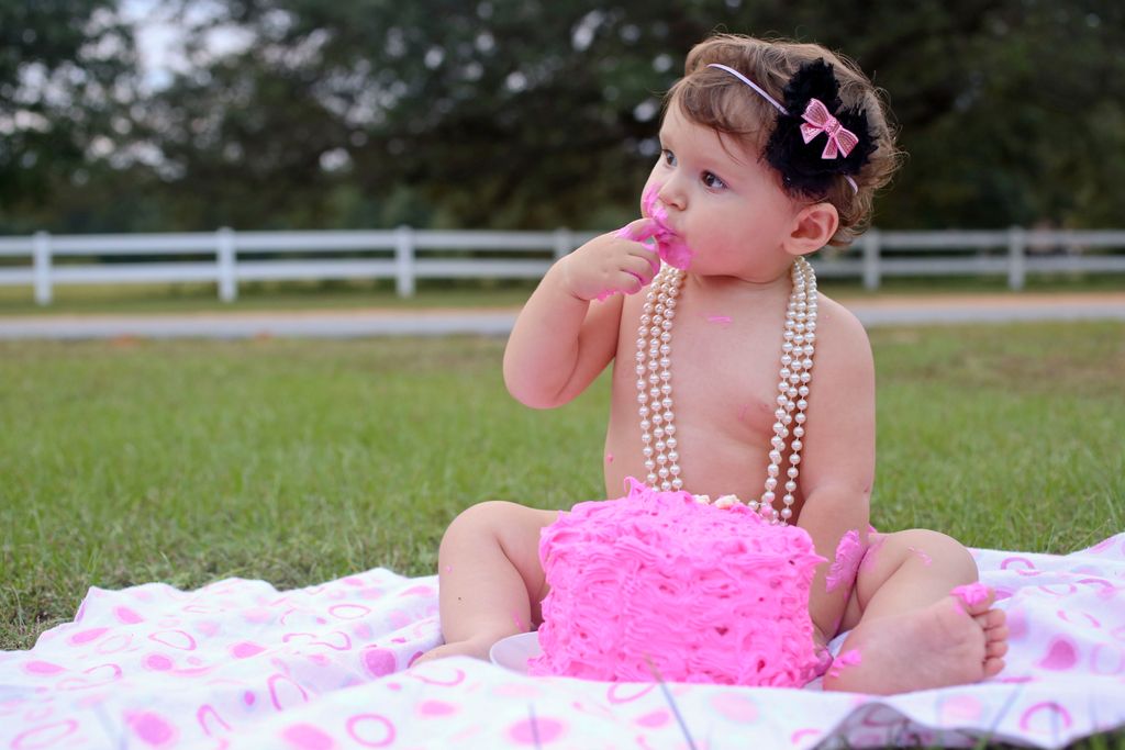 Baby Maggie celebrating her first birthday