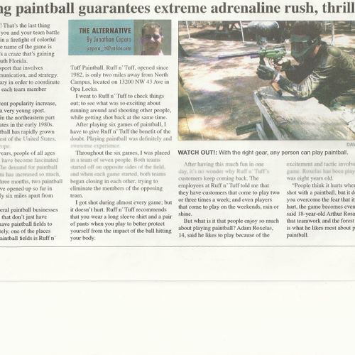 This article promotes the action-sport of Paintbal