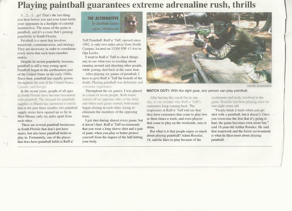 This article promotes the action-sport of Paintbal