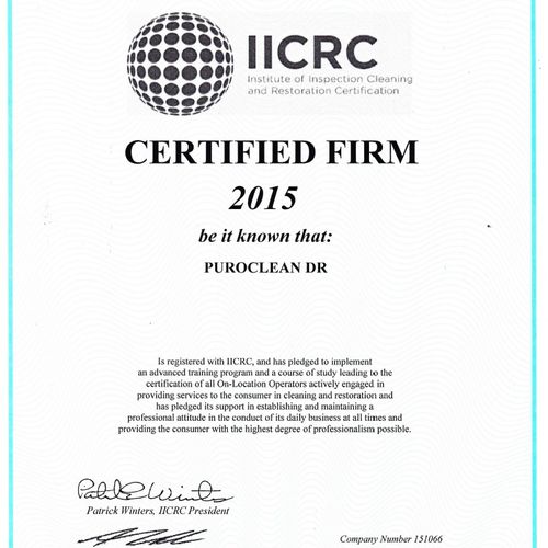 Certified IICRC Firm through the Institute of Insp