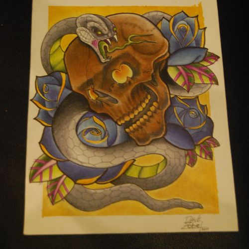 "snake and skull "  colored pencil on illustration