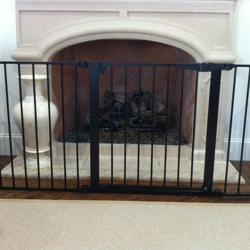Custom fit fireplace hearth child proof gate. Inst