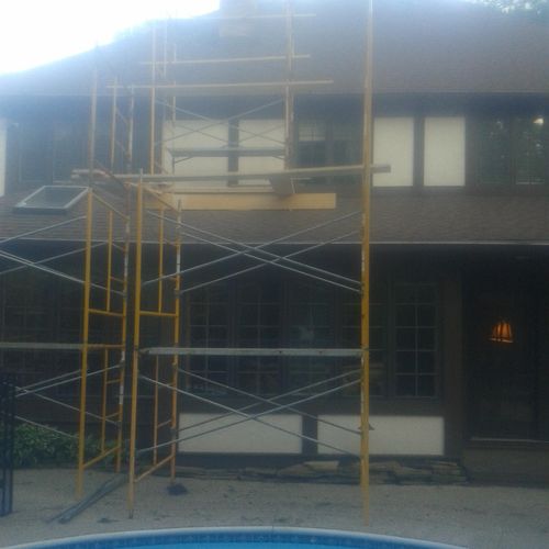 Set up of scaffolding for chimney repair