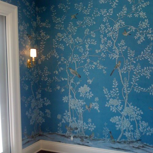De Gournay hand painted wallpaper on silk. This be