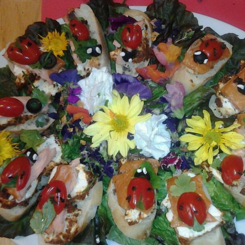 Ladybugs open- faced sandwiches made of smoked sal