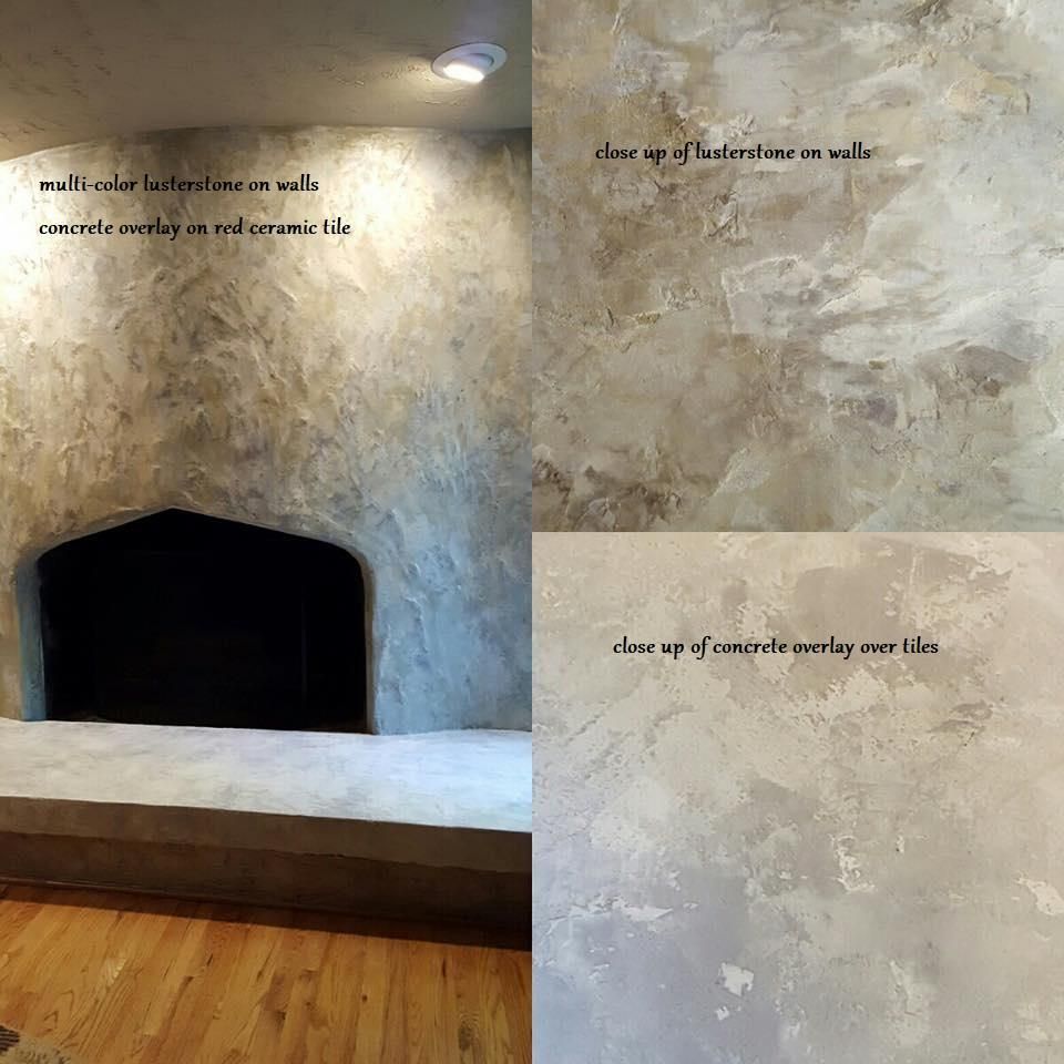 Metallic Plaster, Concrete Overlay on Hearth over 