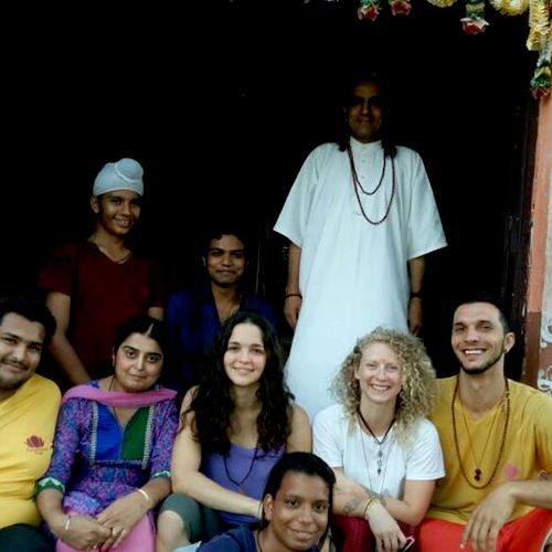 with my teacher and other yoga students in India, 