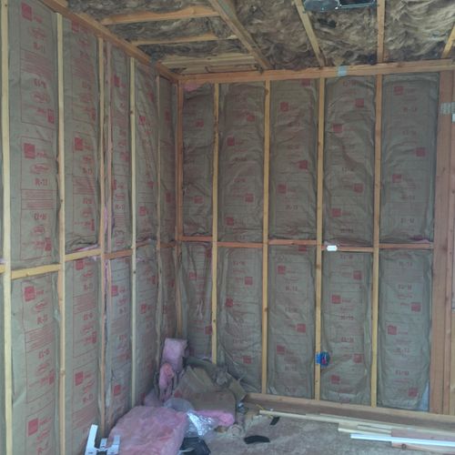 During construction-showing interior stud wall wit