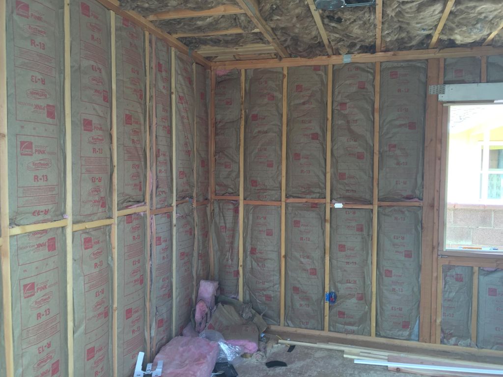 During construction-showing interior stud wall wit