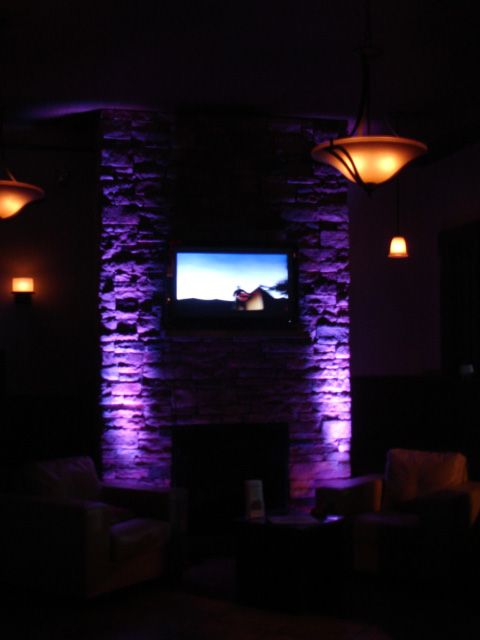 Uplighting on Stone Fireplace