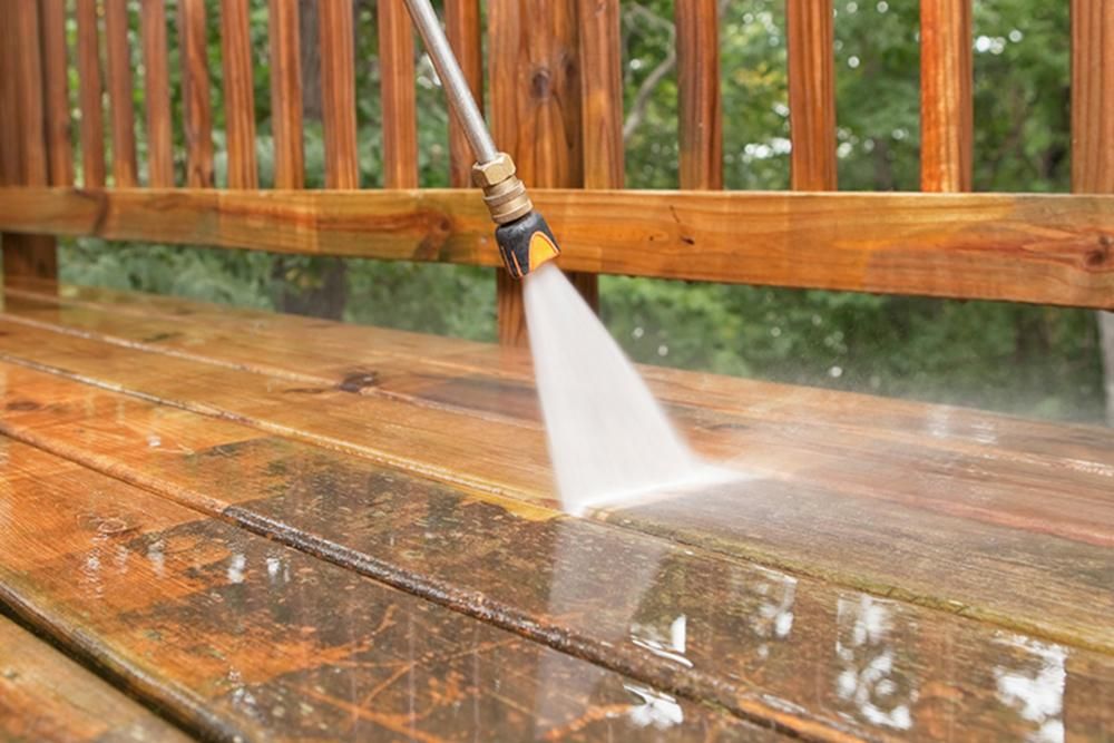 Pressure washing a deck