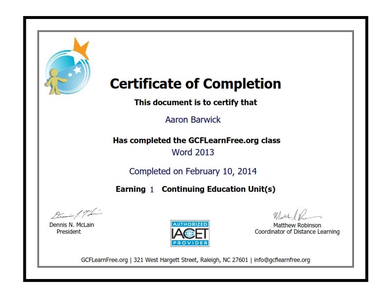 Word 2013 Certificate