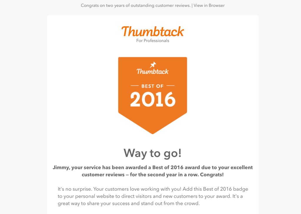 Best of 2016! Thanks thumbtack for both this year 