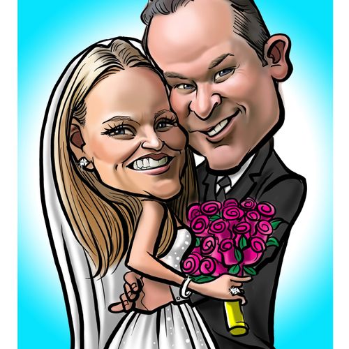 A weddings couples' digital caricature style portr