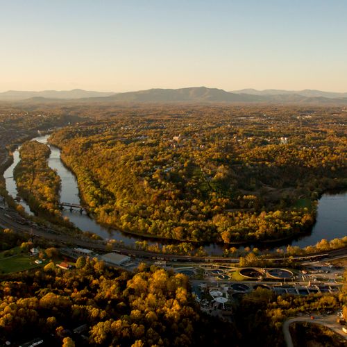 Aerial of the James River in Lynchburg, VA