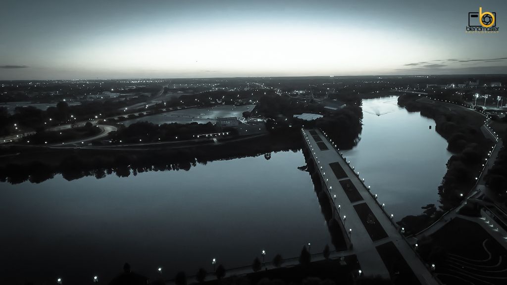 Drone Aerial shot of white river downtown Indianap