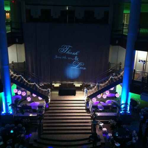 Our uplighting and Monogram projection