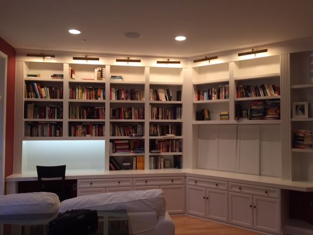 We built an entire set of library shelves and cabi