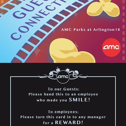 Promotional cards for an AMC theater in Texas.