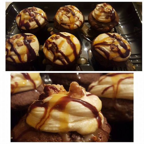 Candy cupcake. Snickers filled chocolate cake with