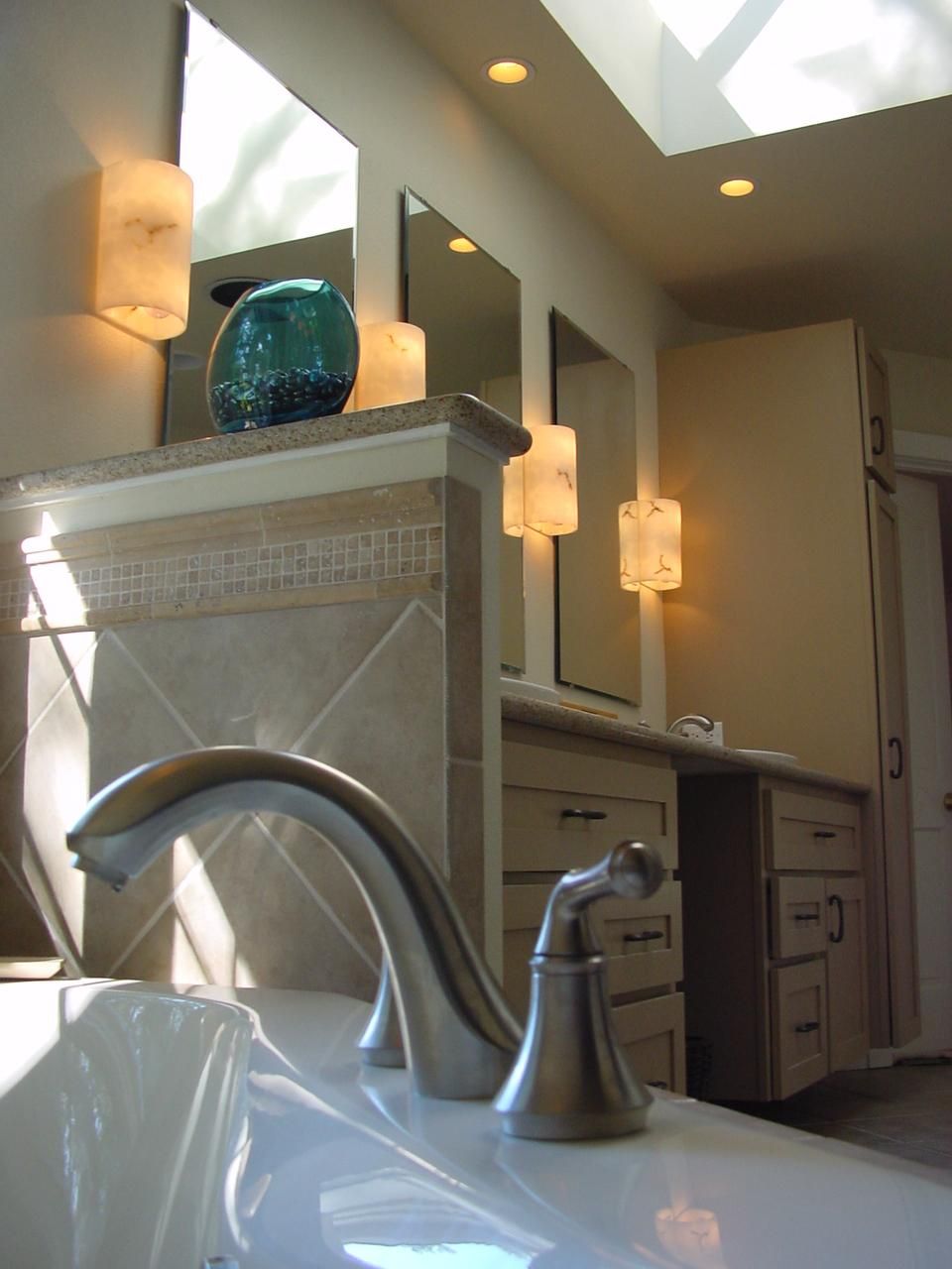 Spa inspired master bathroom with ambient lighting