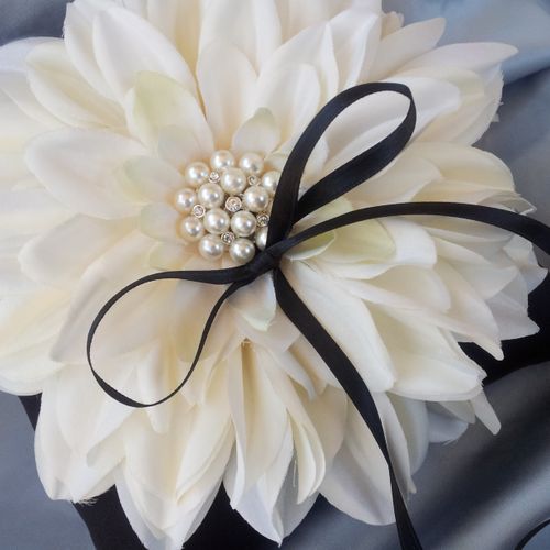 Black Ivory Dahlia Wedding Ring Bearer Pillow