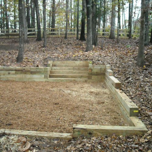 Timber Retaining Wall with step for Play Set Area
