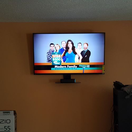 Tv mounted, shelf mounted. No wires