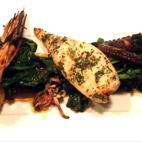 Mixed grilled seafood