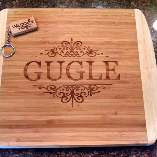 Bamboo cutting board with Laser Engraved name.