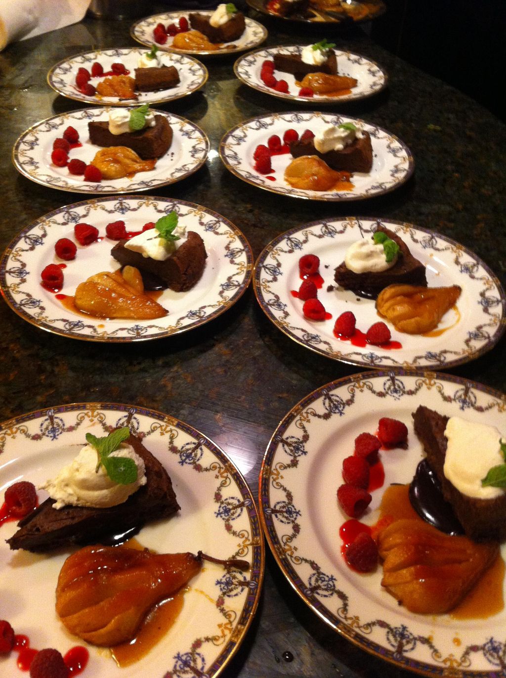 Chocolate Almond Torte
Baked Brandied Pear with Ra