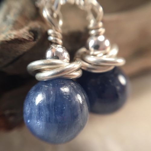 Kyanite and Sterling Silver earrings with woven ri