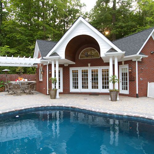 Pool house, pool and hardscaping
