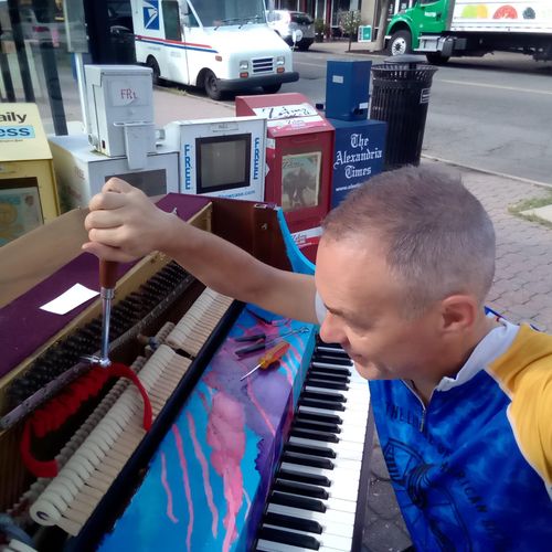 This is me rebel tuning the Del Ray street piano (