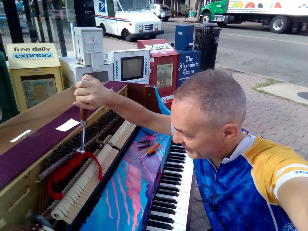 This is me rebel tuning the Del Ray street piano (