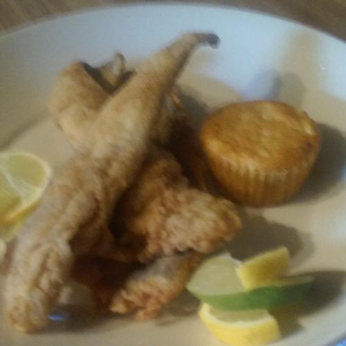 Fried Fish with a Honey Cornbread Muffin