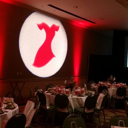 Go Red Luncheon with Custom Gobo and up lighting.