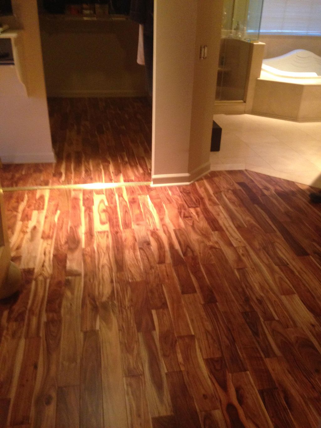 Tobacco acacia wood floor install