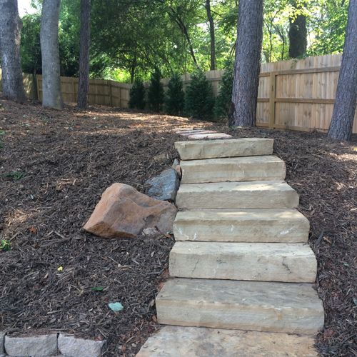 Mulch and Stone Stair installation provided to a c