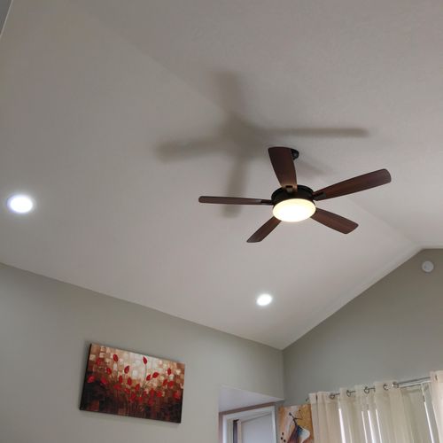 Recessed lighting and fan install on a vaulted cei
