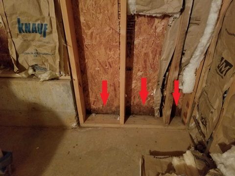 This basement wall showed evidence of moisture. Up