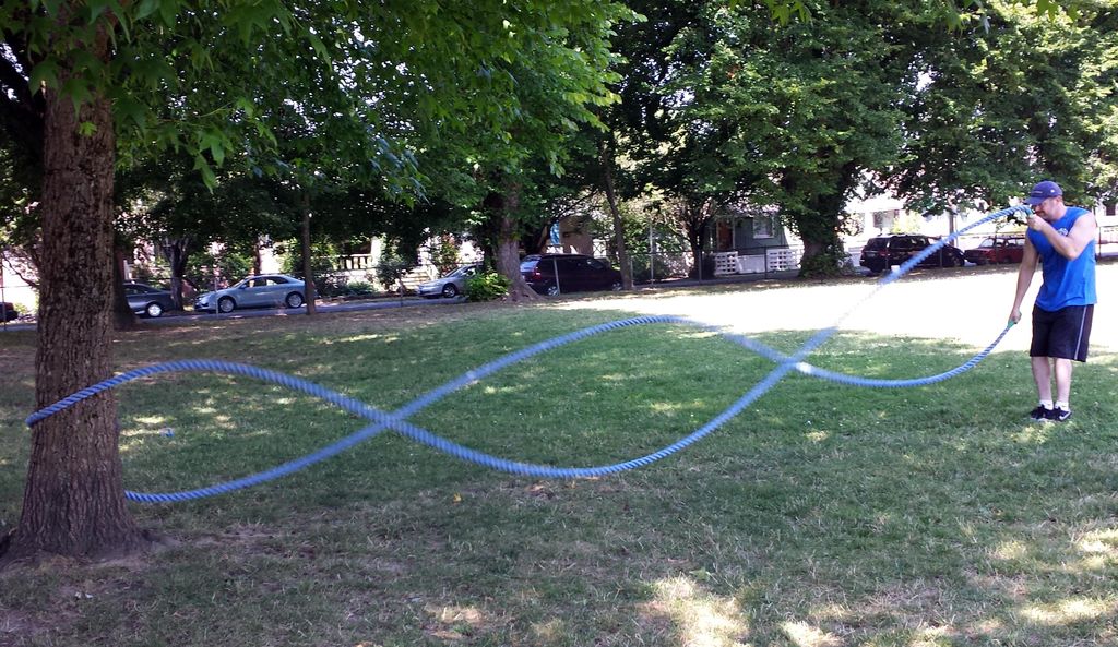 Battling ropes in the park.