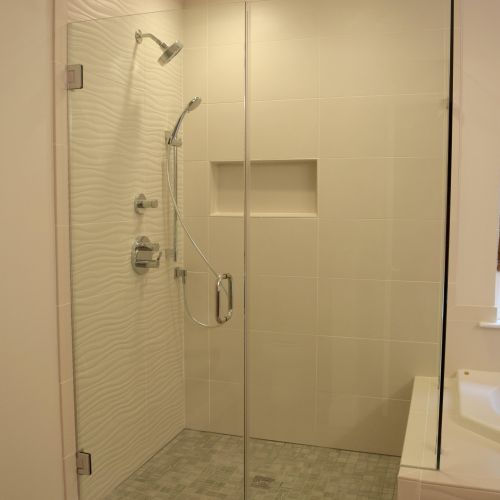 Large master bath walk in shower with frame less d