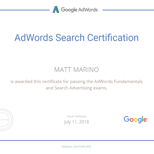 AdWords Search Certification

Certificate for pass