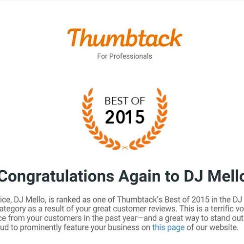 I received some wonderful news from thumbtack that