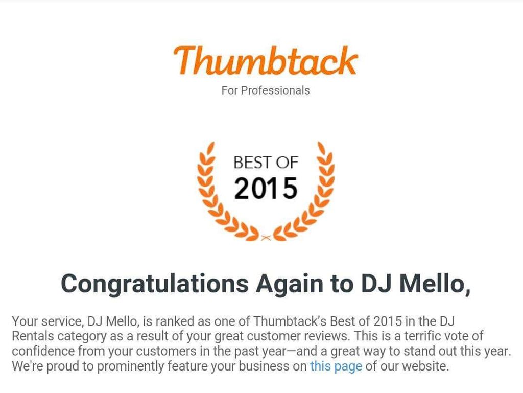 I received some wonderful news from thumbtack that