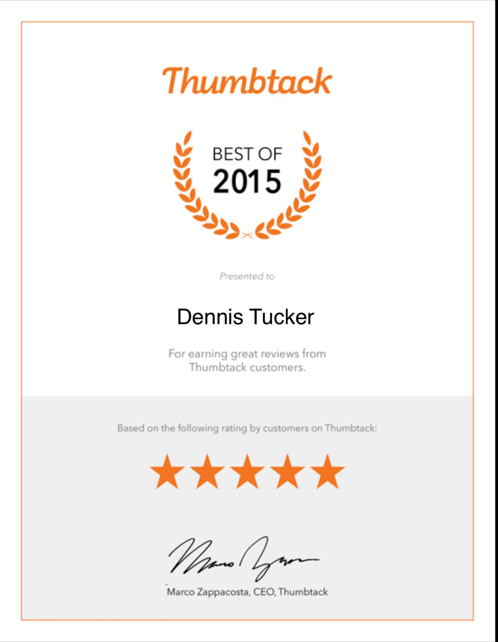An award given by Thumbtack for a high number of p
