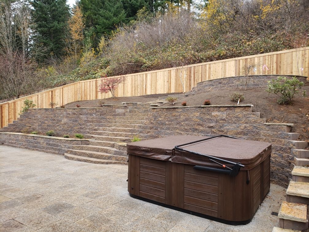 Lower patio and retaining wall
